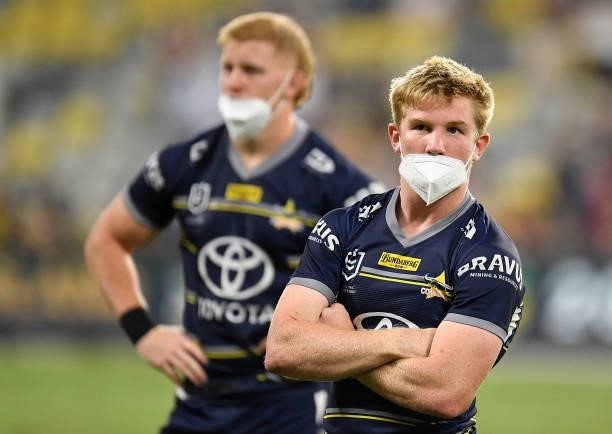Tom Dearden of the Cowboys of the Cowboys looks dejected after losing the round 25 NRL match between the North Queensland Cowboys and the Manly Sea...