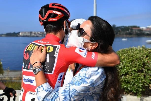 Primoz Roglic of Slovenia and Team Jumbo - Visma red leader jersey with his wife Lora Klinc and son Levom prior to the 76th Tour of Spain 2021, Stage...