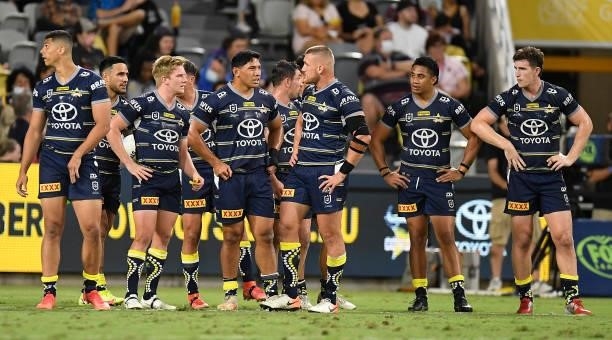 The Cowboys looks dejected after a Sea Eagles try during the round 25 NRL match between the North Queensland Cowboys and the Manly Sea Eagles at QCB...