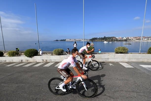 Clément Venturini of France and Lilian Calmejane of France and AG2R Citröen Team prepare for the race prior to the 76th Tour of Spain 2021, Stage 20...