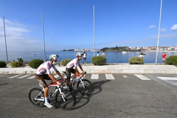 Mickaël Cherel of France and Clément Champoussin of France and AG2R Citröen Team prepare for the race prior to the 76th Tour of Spain 2021, Stage 20...