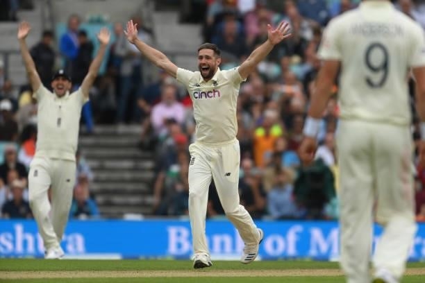 Chris Woakes of England appeals successfully for lbw against KL Rahul of India but is overturned on review during the Fourth LV= Insurance Test...