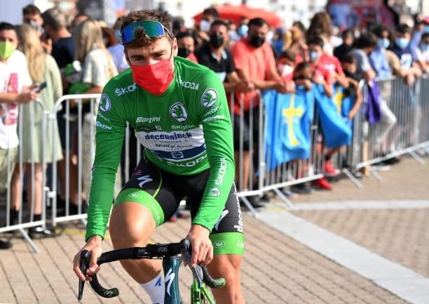 Fabio Jakobsen of Netherlands and Team Deceuninck - Quick-Step green points jersey prior to the 76th Tour of Spain 2021, Stage 20 a 202,2km km stage...