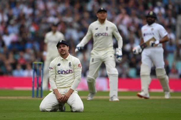 Rory Burns of England looks on after failing to hang on to an edge from Rohit Sharma of India during the Fourth LV= Insurance Test Match: Day Three...