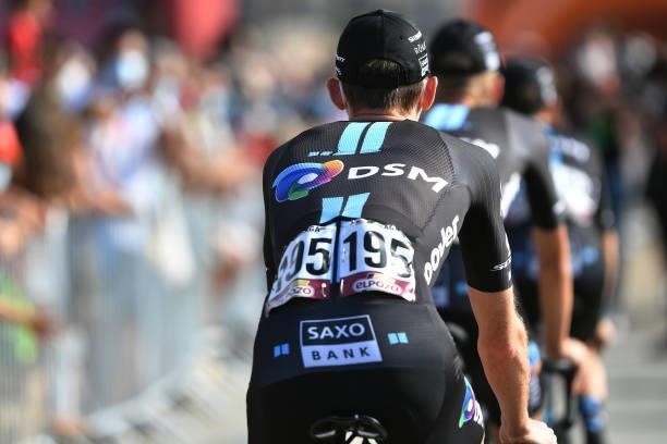 Detailed view of Chad Haga of United States and Team DSM prior to the 76th Tour of Spain 2021, Stage 20 a 202,2km km stage from Sanxenxo to Mos. Alto...