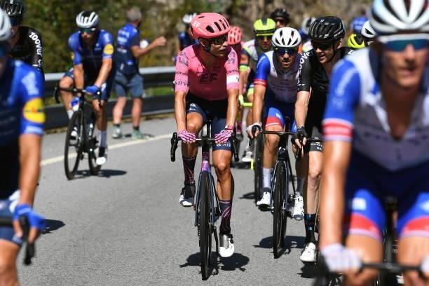 Magnus Cort Nielsen of Denmark and Team EF Education - Nippo and Chad Haga of United States and Team DSM compete during the 76th Tour of Spain 2021,...