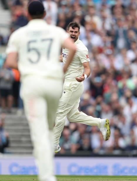 James Anderson of England appeals successfully to take the wicket of KL Rahul of India during day three of the fourth LV= Insurance Test match...