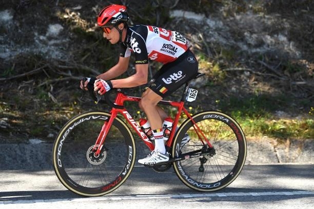 Sylvain Moniquet of Belgium and Team Lotto Soudal during the 76th Tour of Spain 2021, Stage 20 a 202,2km km stage from Sanxenxo to Mos. Alto Castro...