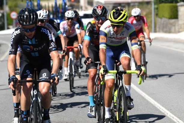 Mark Padun of Ukraine and Team Bahrain Victorious competes in the breakaway during the 76th Tour of Spain 2021, Stage 20 a 202,2km km stage from...