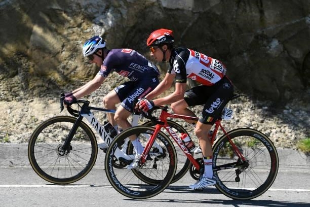 Floris De Tier of Belgium and Team Alpecin-Fenix and Sylvain Moniquet of Belgium and Team Lotto Soudal compete during the 76th Tour of Spain 2021,...