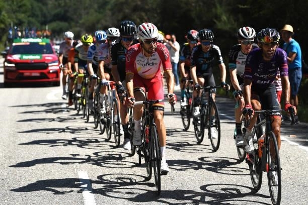 Jesús Herrada Lopez of Spain and Team Cofidis and Daniel Navarro Garcia of Spain and Team Burgos - BH compete in the breakaway during the 76th Tour...