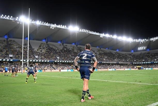 Kyle Feldt of the Cowboys looks on during the round 25 NRL match between the North Queensland Cowboys and the Manly Sea Eagles at QCB Stadium, on...