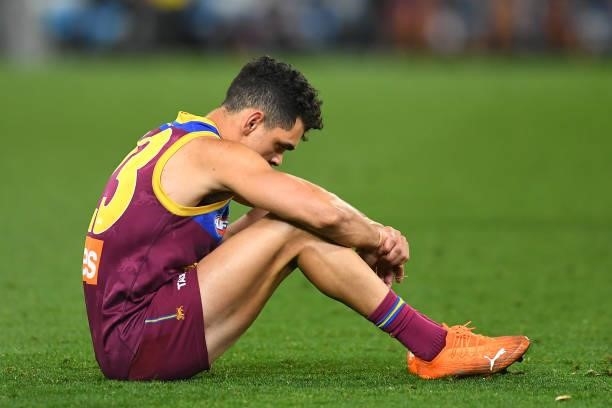 Charlie Cameron of the Lions looks dejected after his team's defeat during the AFL 1st Semi Final match between the Brisbane Lions and the Western...