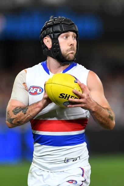 Caleb Daniel of the Bulldogs in action during the AFL 1st Semi Final match between the Brisbane Lions and the Western Bulldogs at The Gabba on...