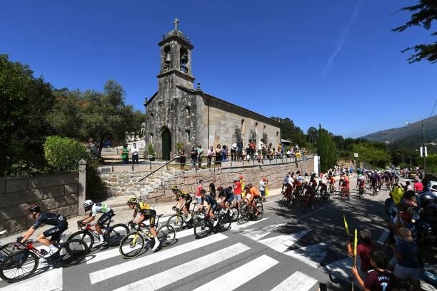 General view of Salvatore Puccio of Italy, Egan Arley Bernal Gomez of Colombia and Team INEOS Grenadiers white best young jersey, Steven Kruijswijk...
