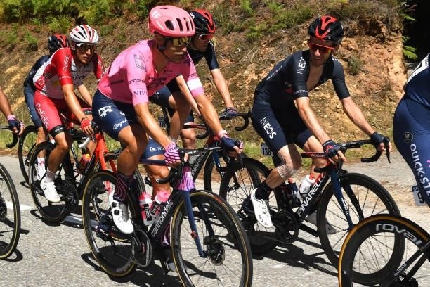 Magnus Cort Nielsen of Denmark and Team EF Education - Nippo and Adam Yates of United Kingdom and Team INEOS Grenadiers compete during the 76th Tour...