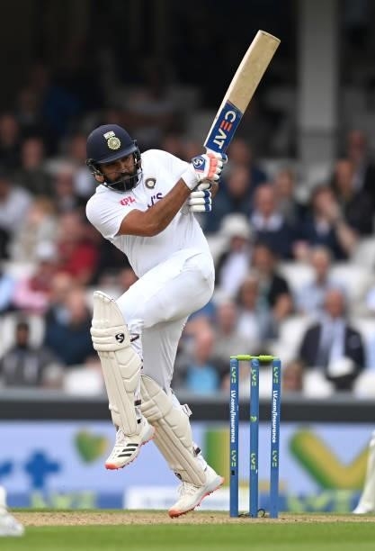 Rohit Sharma of India bats during day three of the Fourth LV= Insurance Test Match between England and India at The Kia Oval on September 04, 2021 in...