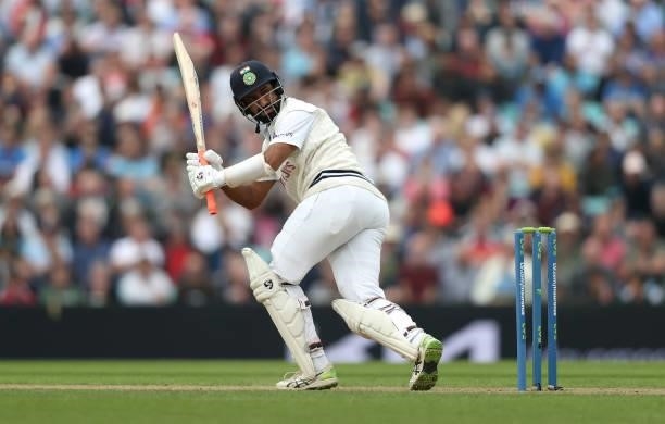 Cheteshwar Pujara of India bats during day three of the fourth LV= Insurance Test match between England and India at The Kia Oval on September 04,...