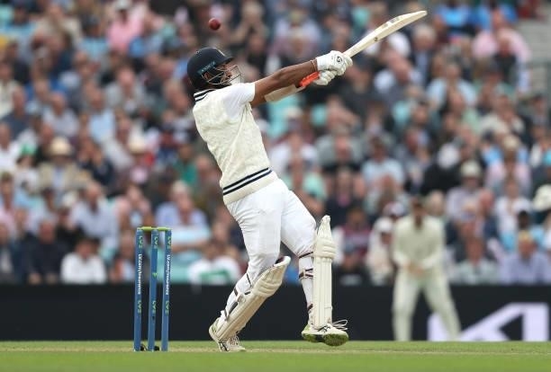 Cheteshwar Pujara of India bats during day three of the fourth LV= Insurance Test match between England and India at The Kia Oval on September 04,...