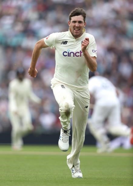 Craig Overton of England runs for the ball in the field during day three of the fourth LV= Insurance Test match between England and India at The Kia...