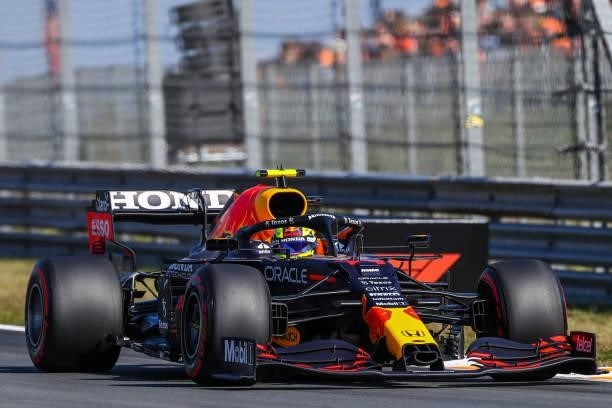 Sergio Perez of Mexico and Red Bull Racing during the Qualification of F1 Grand Prix of The Netherlands at Circuit Zandvoort on September 4, 2021 in...
