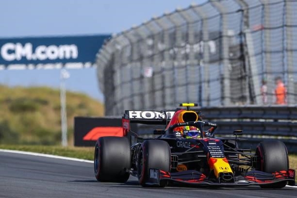 Sergio Perez of Mexico and Red Bull Racing during the Qualification of F1 Grand Prix of The Netherlands at Circuit Zandvoort on September 4, 2021 in...