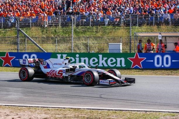 Mick Schumacher of Germany and Haas F1 Team during the Qualification of F1 Grand Prix of The Netherlands at Circuit Zandvoort on September 4, 2021 in...