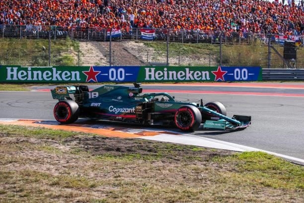Lance Stroll of Canada and Aston Martin during the Qualification of F1 Grand Prix of The Netherlands at Circuit Zandvoort on September 4, 2021 in...