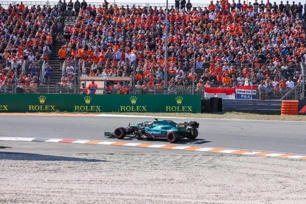 Sebastian Vettel of Germany and Aston Martin during the Qualification of F1 Grand Prix of The Netherlands at Circuit Zandvoort on September 4, 2021...