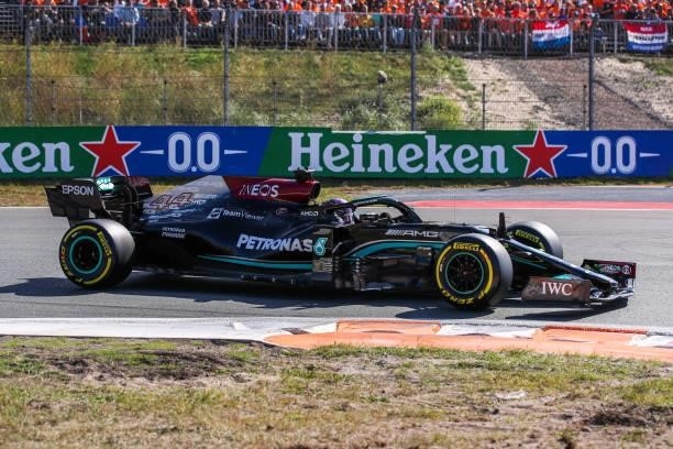 Lewis Hamilton of Great Britain and Mercedes AMG Petronas during the Qualification of F1 Grand Prix of The Netherlands at Circuit Zandvoort on...