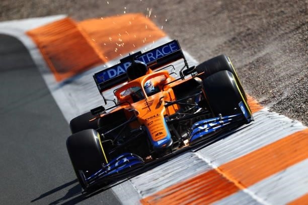 Daniel Ricciardo of Australia driving the McLaren F1 Team MCL35M Mercedes during final practice ahead of the F1 Grand Prix of The Netherlands at...