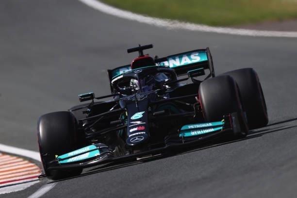 Lewis Hamilton of Great Britain driving the Mercedes AMG Petronas F1 Team Mercedes W12 during final practice ahead of the F1 Grand Prix of The...