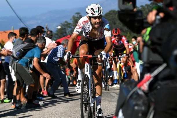 Clément Champoussin of France and AG2R Citröen Team attacks in the breakaway while fans cheer during the 76th Tour of Spain 2021, Stage 20 a 202,2km...