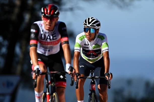 Egan Arley Bernal Gomez of Colombia and Team INEOS Grenadiers white best young jersey crosses the finishing line during the 76th Tour of Spain 2021,...