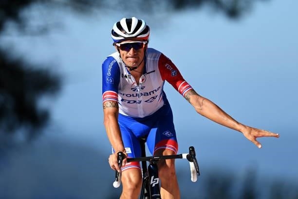 Anthony Roux of France and Team Groupama - FDJ crosses the finishing line during the 76th Tour of Spain 2021, Stage 20 a 202,2km km stage from...