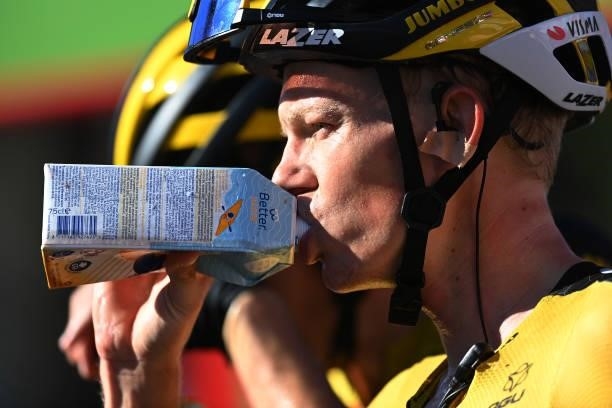 Koen Bouwman of Netherlands and Team Jumbo - Visma cools down after crosses the finishing line during the 76th Tour of Spain 2021, Stage 20 a 202,2km...
