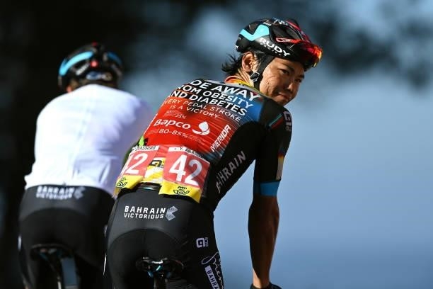 Yukiya Arashiro of Japan and Team Bahrain Victorious after the 76th Tour of Spain 2021, Stage 20 a 202,2km km stage from Sanxenxo to Mos. Alto Castro...