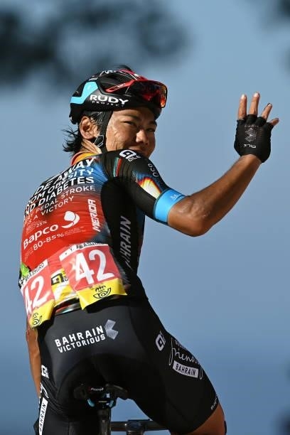 Yukiya Arashiro of Japan and Team Bahrain Victorious after the 76th Tour of Spain 2021, Stage 20 a 202,2km km stage from Sanxenxo to Mos. Alto Castro...