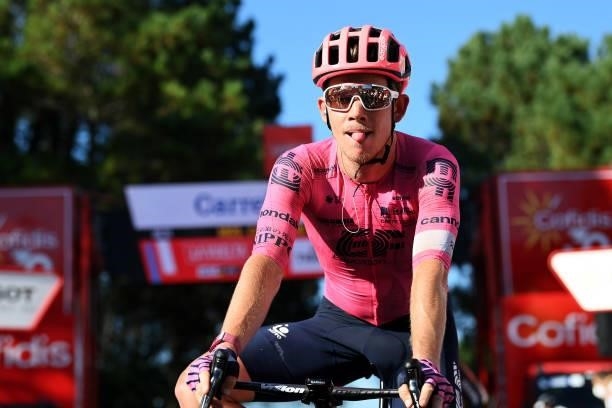 Lawson Craddock of United States and Team EF Education - Nippo crosses the finishing line during the 76th Tour of Spain 2021, Stage 20 a 202,2km km...