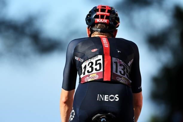 Detailed view of Salvatore Puccio of Italy and Team INEOS Grenadiers after the 76th Tour of Spain 2021, Stage 20 a 202,2km km stage from Sanxenxo to...