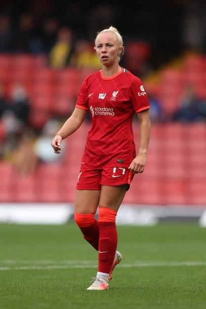Ashley Hodson of Liverpool in action during the Barclays FA Women's Championship match between Watford Ladies and Liverpool Women at Vicarage Road on...