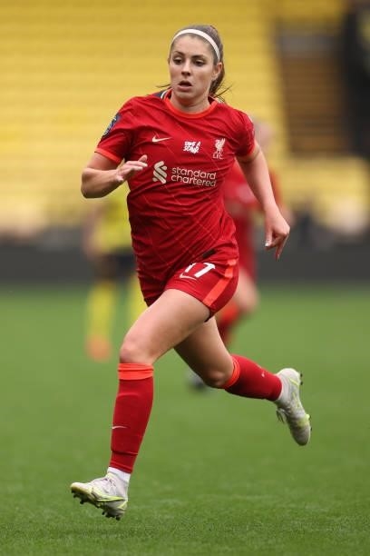 Carla Humphrey of Liverpool in action during the Barclays FA Women's Championship match between Watford Ladies and Liverpool Women at Vicarage Road...