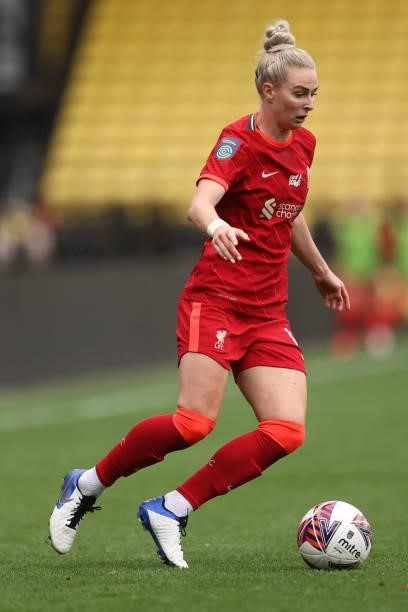 Rhiannon Roberts of Liverpool in action during the Barclays FA Women's Championship match between Watford Ladies and Liverpool Women at Vicarage Road...