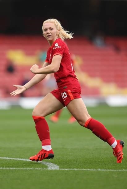 Ceri Holland of Liverpool in action during the Barclays FA Women's Championship match between Watford Ladies and Liverpool Women at Vicarage Road on...