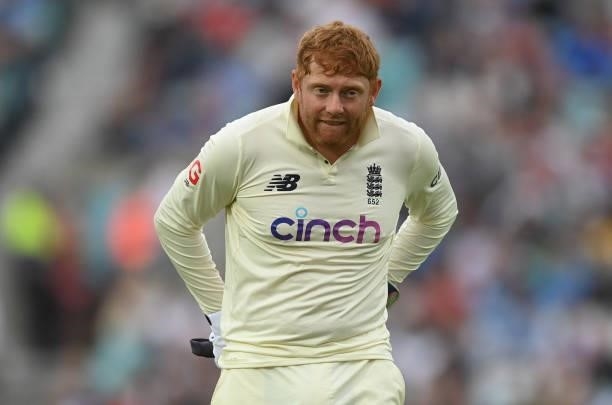 Jonny Bairstow of England looks on during the third day of the 4th LV= Test Match between England and India at The Kia Oval on September 04, 2021 in...