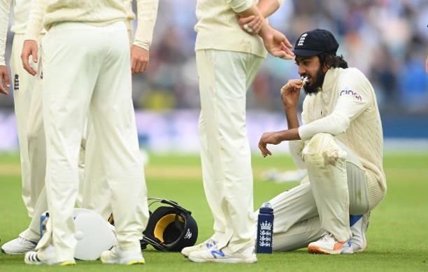 Haseeb Hameed of England stakes a break during the third day of the 4th LV= Test Match between England and India at The Kia Oval on September 04,...