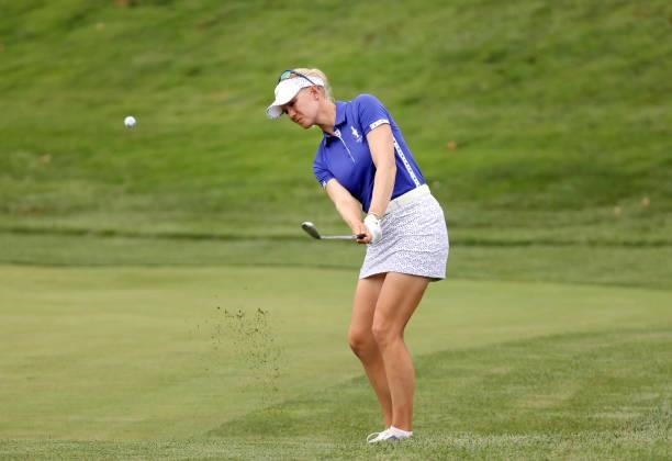 Madelene Sagstrom of Team Europe plays her shot during the Foursomes Match on day one of the Solheim Cup at the Inverness Club on September 04, 2021...