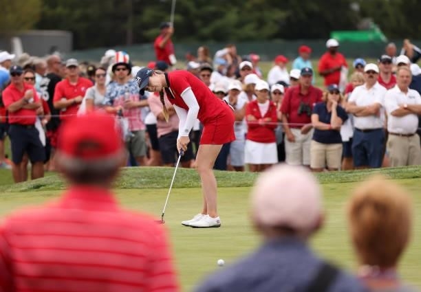 Brittany Altomare of Team USA putts on the 12th green during the Foursomes Match on day one of the Solheim Cup at the Inverness Club on September 04,...