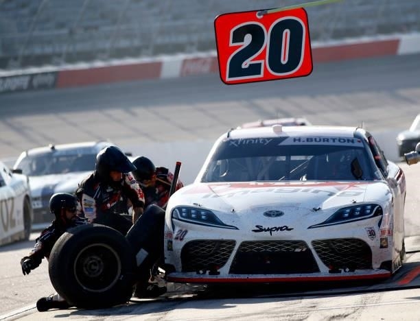 Harrison Burton, driver of the DEX Imaging Toyota, pits during the NASCAR Xfinity Series Sport Clips Haircuts VFW Help A Hero 200 at Darlington...