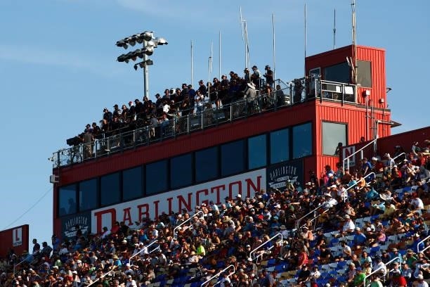 Team spotters watch the race during the NASCAR Xfinity Series Sport Clips Haircuts VFW Help A Hero 200 at Darlington Raceway on September 04, 2021 in...